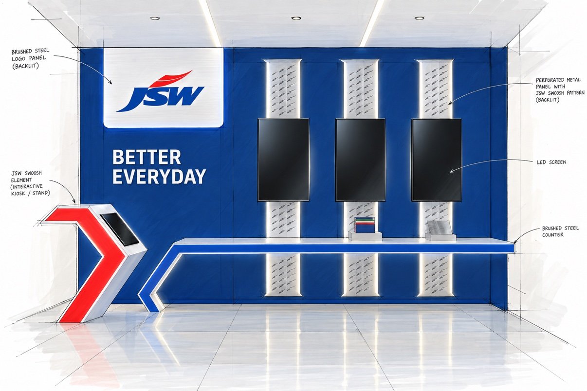 JSW experience centre brand wall sketch